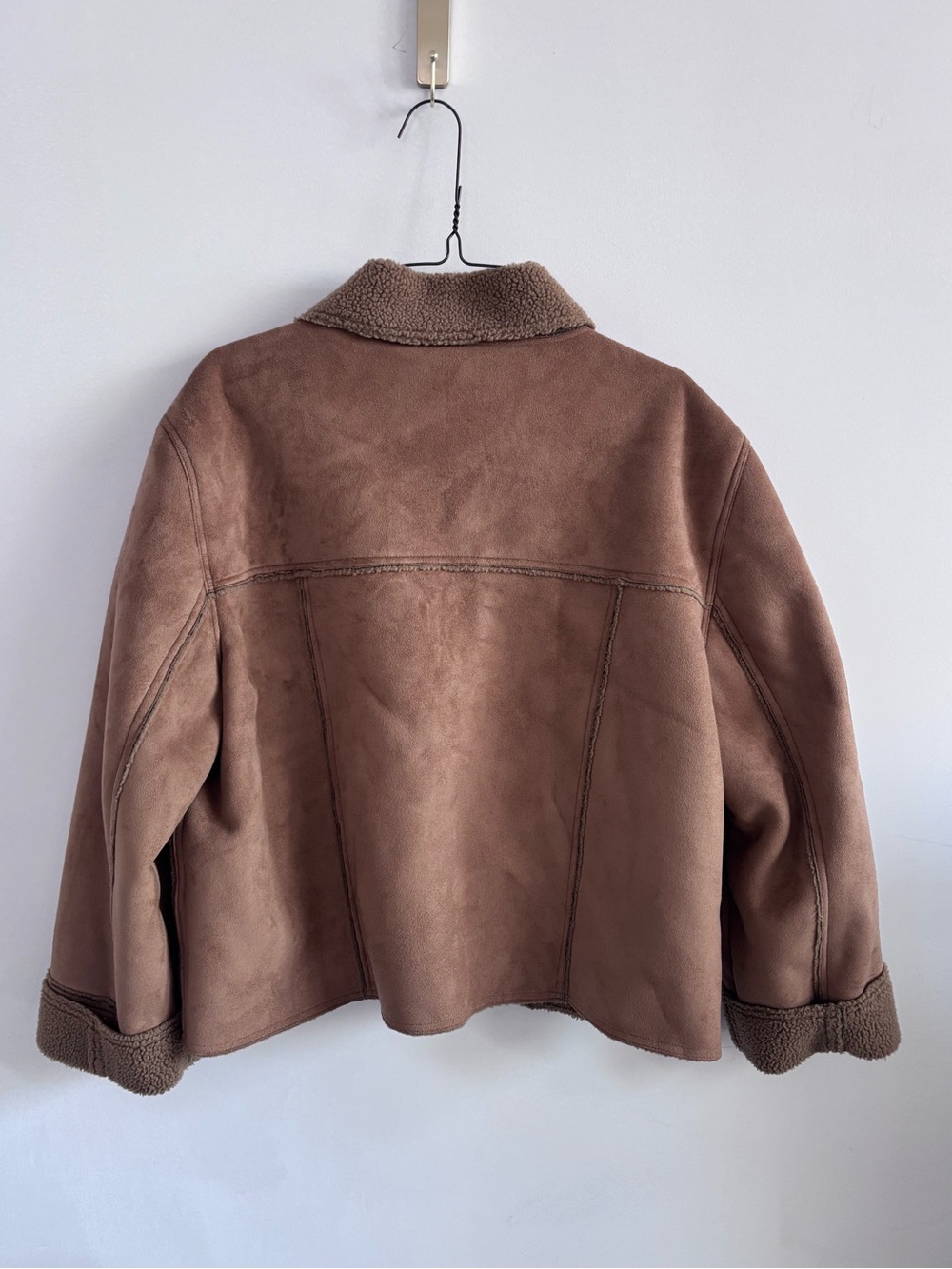 Classic Nuage Brown/ Tan Suede Cozy Shearling Zip-Up Puffer Jacket- Size XL - Picture 4 of 6